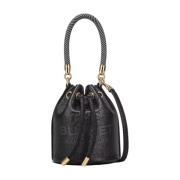 Marc Jacobs Liten läder mini hinkväska med präglat varumärke Black, Da...