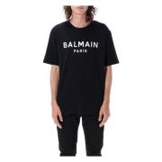 Balmain Logo T-Shirt med Rund Hals och Korta ärmar Black, Herr