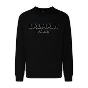 Balmain Svart och Silver Logo Print Sweatshirt Black, Herr