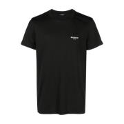 Balmain Svart Logotyp T-shirt med Crew Neck Black, Herr