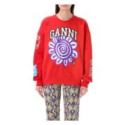 Ganni Blommig Sweatshirt Red, Dam