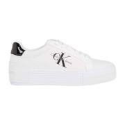 Calvin Klein Jeans ita Aslappnade Läder Sneakers för Kinnor White, Dam