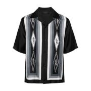 Amiri Svart silkes twill bowling skjorta med geometriska logotryck Mul...