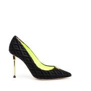 Elisabetta Franchi Svart Velvet Decolté med 10 cm Klack Black, Dam