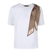 Herno Bomullsstretch T-shirt med Sidenhalsduk White, Dam