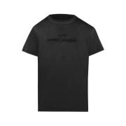Maison Margiela T-shirt med Distressed Logo Print Black, Dam