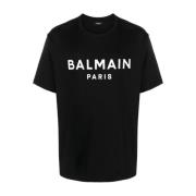 Balmain Logo Print Bomull T-Shirt Black, Herr