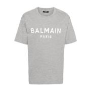 Balmain Logo Print Crew Neck T-shirts och Polos Gray, Herr
