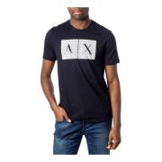 Armani Exchange Blått Tryck Rund Hals T-shirt för Män Blue, Herr