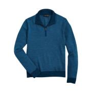 Brooks Brothers Tvättbar merino ullfågel-öga halvt zip Blue, Herr