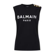Balmain Ärmlös T-shirt med logotyp Black, Dam