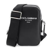 Dolce & Gabbana Liten läder crossbody-väska med logotryck Black, Herr