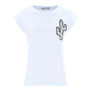 Kocca Bomull T-shirt med rhinestone kaktus White, Dam
