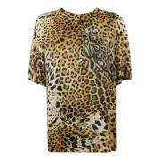 Roberto Cavalli Leopard Print Show T-Shirt Beige, Dam
