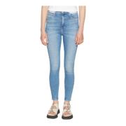 Calvin Klein Jeans Blå Jeans med Sliten Effekt Blue, Dam
