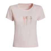Guess Rosa Tryck T-shirt för Kvinnor Pink, Dam