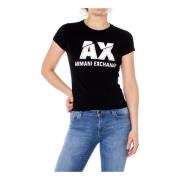 Armani Exchange Svart Tryck Kortärmad T-shirt Black, Dam