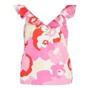 Vila Blommig V-ringad Ärmlös Tank Top Pink, Dam