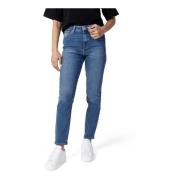 Only Blå Slät Jeans med Dragkedja och Knappar Blue, Dam