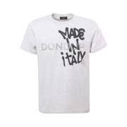 Dondup Grå Crew-neck T-shirt med Kontrasterande Logotyp White, Herr