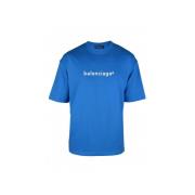 Balenciaga Blå Logo Print Oversize T-shirt Blue, Herr