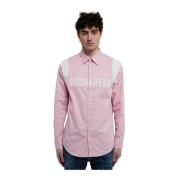 Dsquared2 Varsity Bomullsskjorta med Kontrastinsatser Pink, Herr
