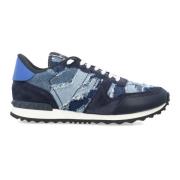 Valentino Garavani Blå Svart Rockrunner Camouflage Denim Sneakers Blue...