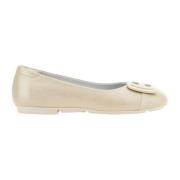 Hogan Beige Läder Ballerina White, Dam