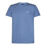 Balmain Klarblå Ekologisk Bomull T-Shirt med Flockat Logotyp Blue, Her...