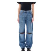 JW Anderson Bootcut Jeans med Knäskärningar Blue, Dam