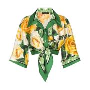 Dolce & Gabbana Rose Print Cropped Skjorta Multicolor, Dam