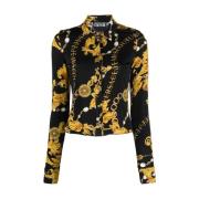 Versace Jeans Couture Svart Mönstrad Skjorta för Kvinnor Black, Dam