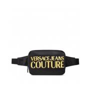 Versace Jeans Couture Svart Nylon Marsupio för Män med Guldlogga Black...