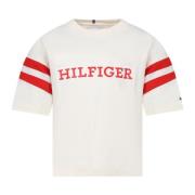 Tommy Hilfiger Ivory Bomull T-Shirt med Logo och Röda Band Beige, Unis...