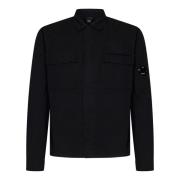 C.p. Company Svart långärmad bomullsskjorta med Lens-detalj Black, Her...