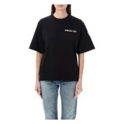 Moncler Svart T-shirt med gummerad logotyp Black, Dam