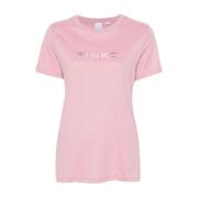 Pinko Broderad Logotyp Rosa T-shirts och Polos Pink, Dam