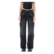 Misbhv Svarta Cargo Jeans med Harnessband Black, Dam