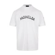 Moncler Klassisk Vit T-shirt med Präglat Logotyp White, Herr