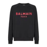 Balmain Paris tryckt sweatshirt Black, Herr