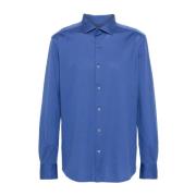 Ermenegildo Zegna Piqué Bomullsskjorta, Tillverkad i Italien Blue, Her...