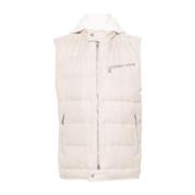 Eleventy Linne/Ull/Siden Gilet med Avtagbar Huva Beige, Herr