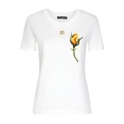 Dolce & Gabbana T-shirt med rosapplikation White, Dam