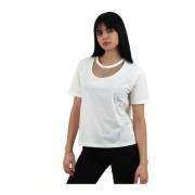Liu Jo Bomull T-shirt med Strass Hängen White, Dam