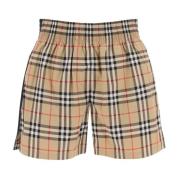Burberry Check Shorts med elastisk midja Beige, Dam