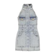 Balmain Denim Mini Klänning med Knappstängning Blue, Dam