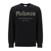 Alexander McQueen Graffiti Sweatshirt med rund hals Black, Herr