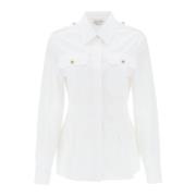 Alexander McQueen Poplin Skjorta med Militärinspirerat Design White, D...
