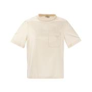 Peserico Silke Tricot Krage T-Shirt med Punto Luce Beige, Dam