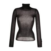 Durazzi Milano Svart Ribbad Cashmere Turtleneck Tröja Black, Dam